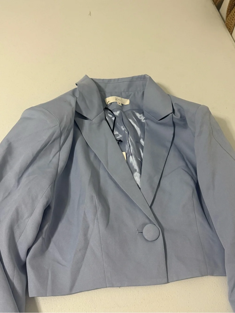 NWT 2PC Blue Gray Feather Trim Blazer Skirt Set Y2K Party Size M